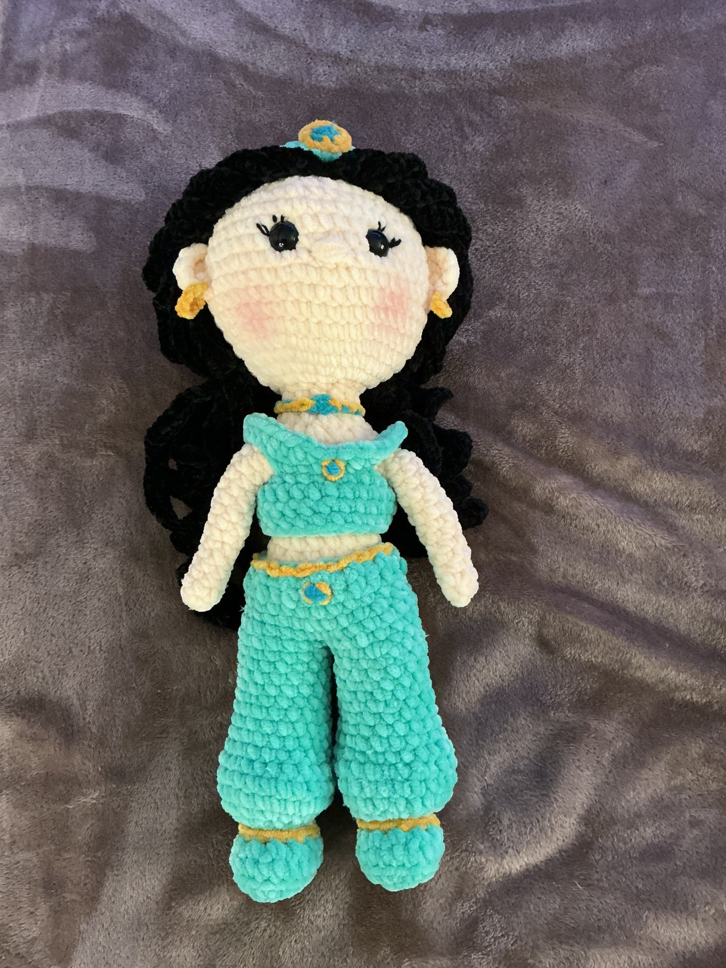 Handmade Crochet Turquoise Princess Doll – UKCA/CE Tested – Chenille Plushie