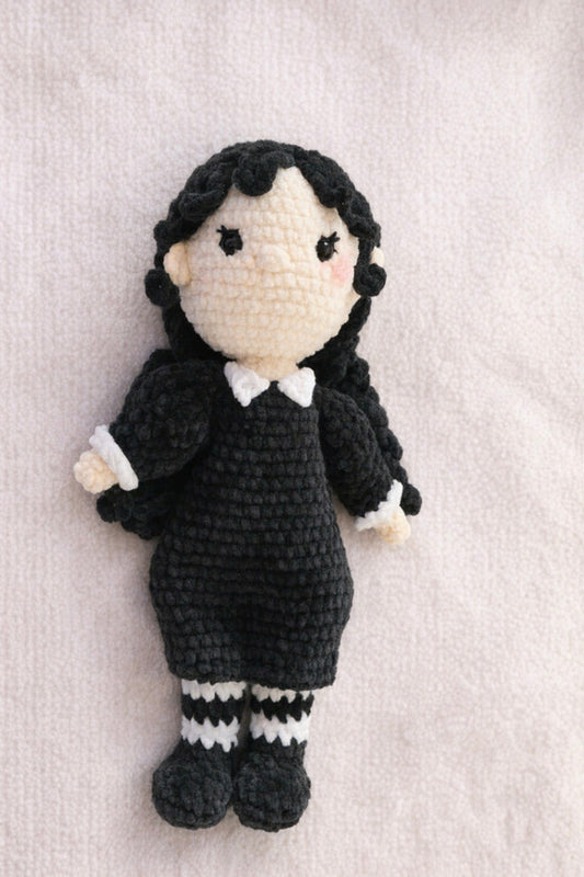 Handmade Crochet Gothic Doll – Black Dress Chenille Plushie