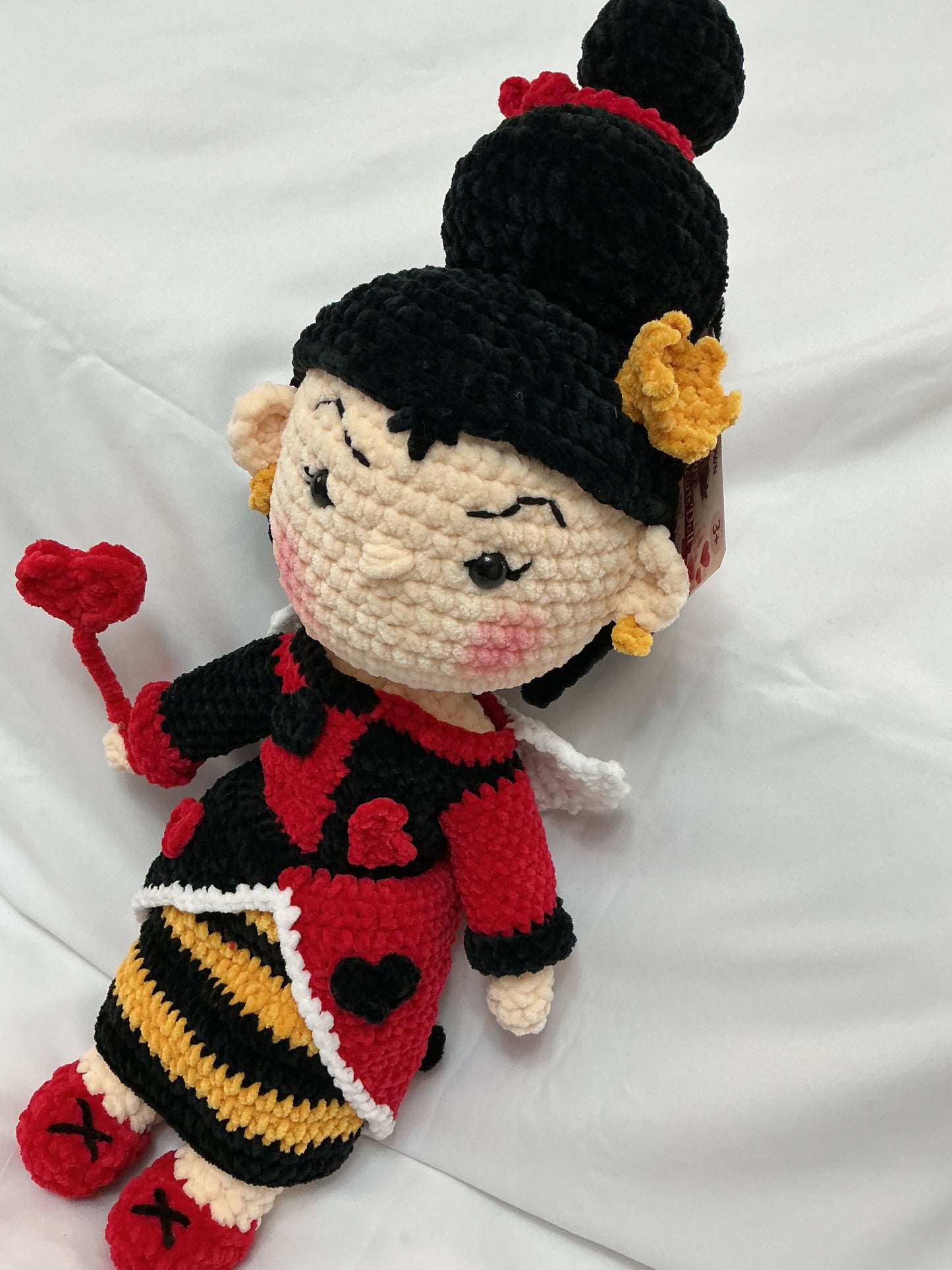 Handmade Crochet Queen of Hearts Doll – UKCA/CE Tested – Fairytale Chenille Plushie