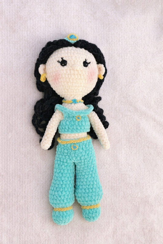 Handmade Crochet Turquoise Princess Doll – UKCA/CE Tested – Chenille Plushie