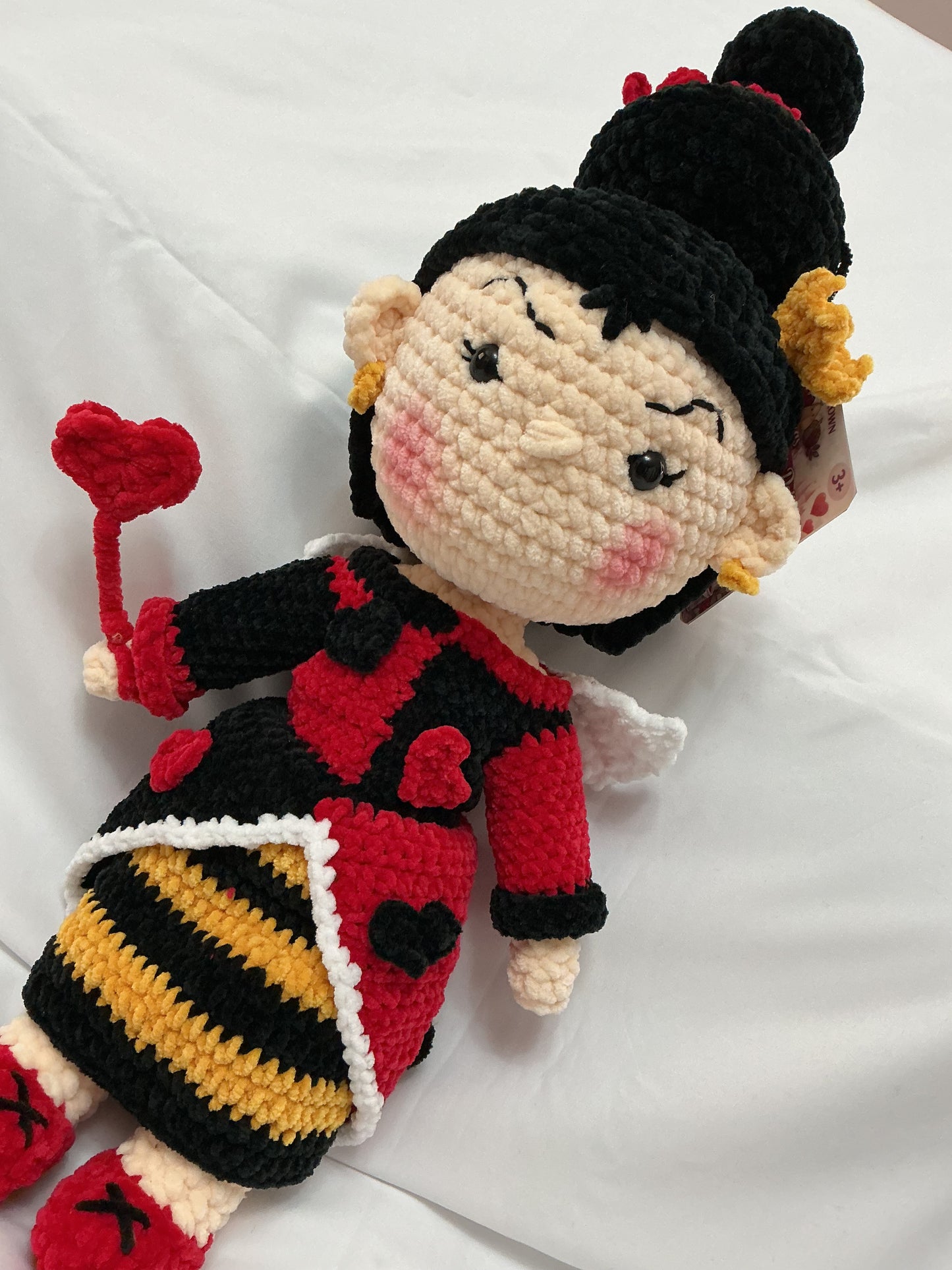 Handmade Crochet Queen of Hearts Doll – UKCA/CE Tested – Fairytale Chenille Plushie