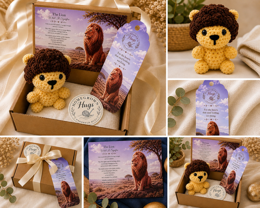 Handheld hugs emotional support lion