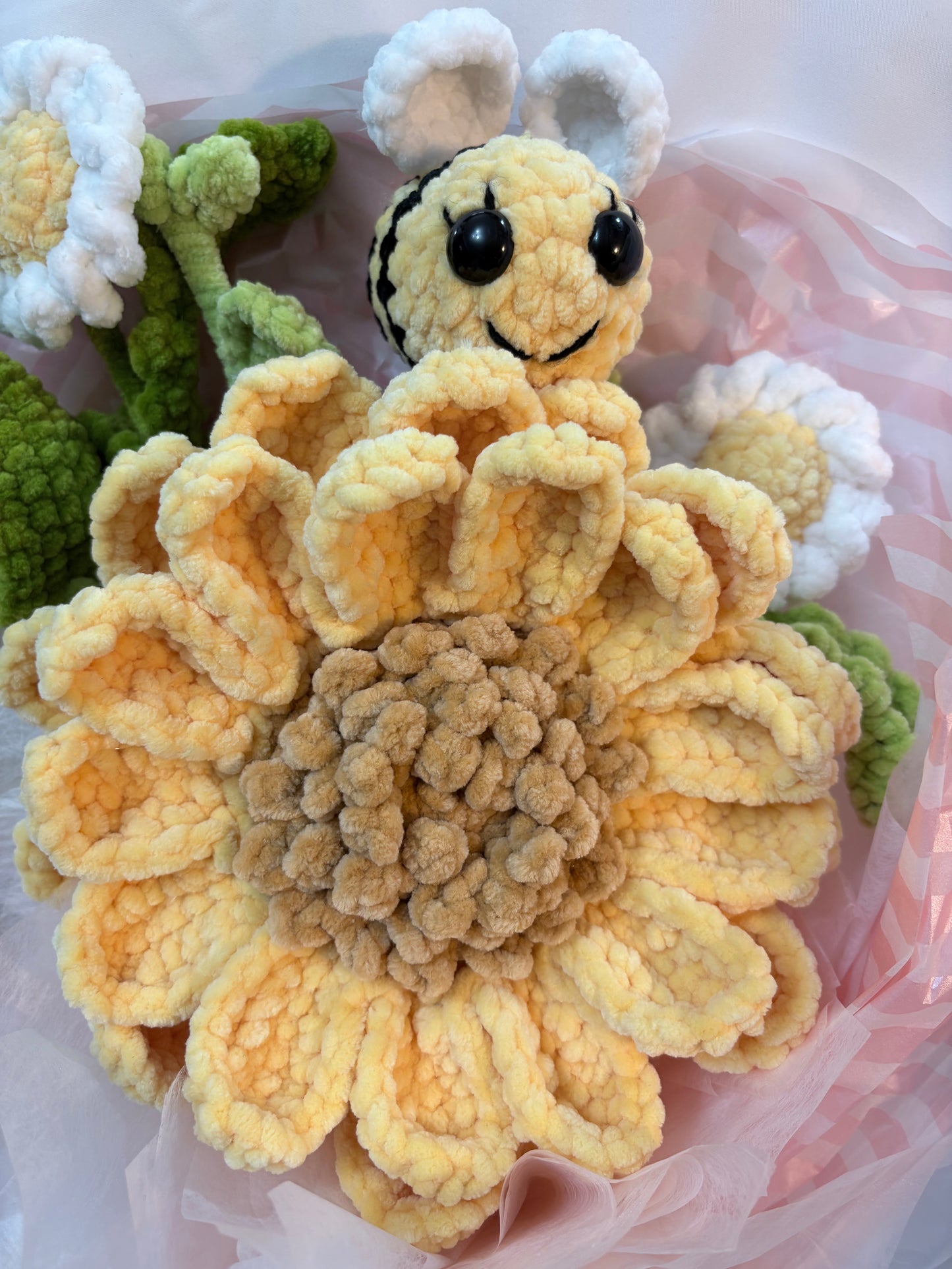 Sunflower Bouquet with Bee & Avocado – Handmade Crochet Gift