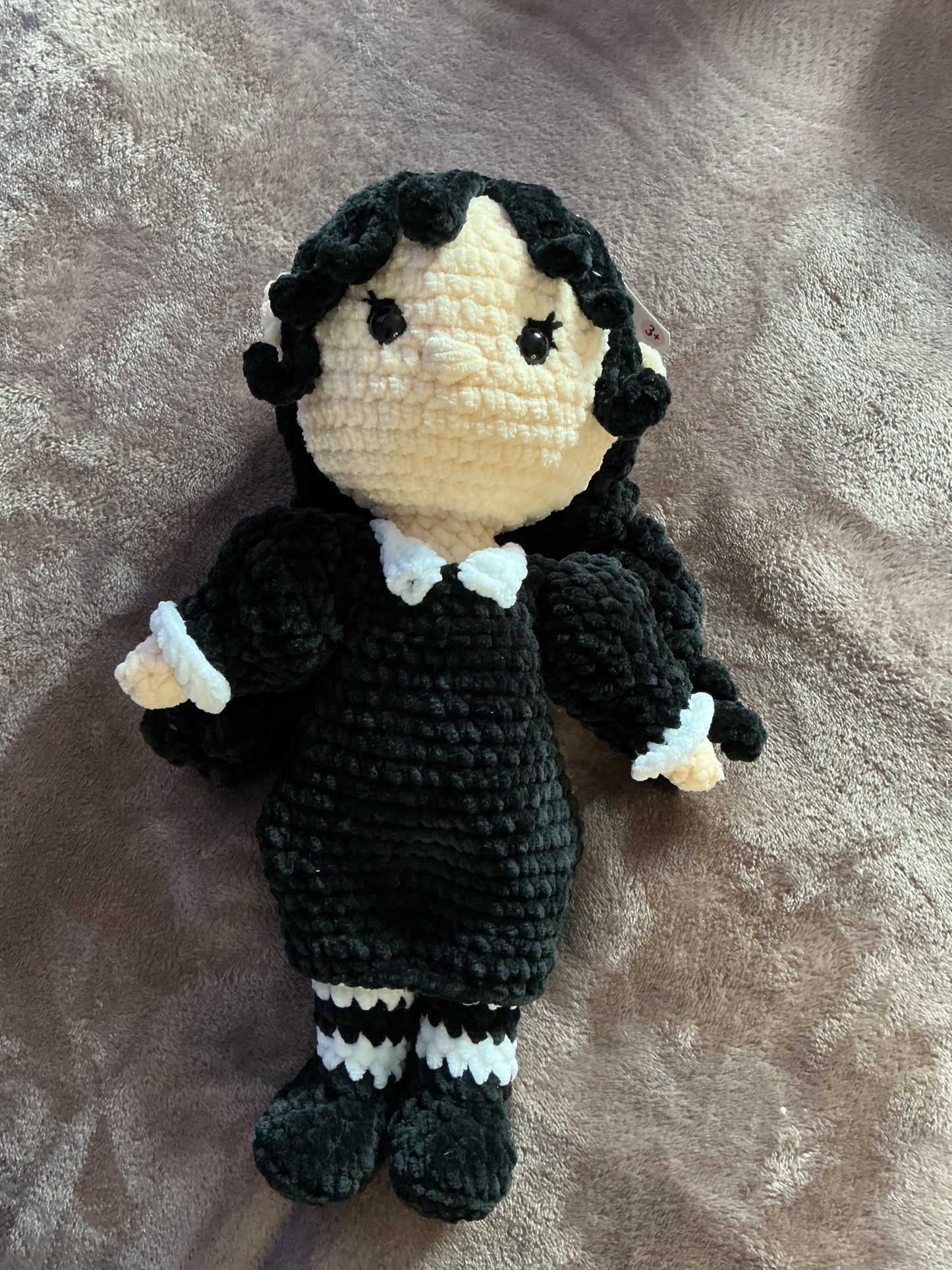 Handmade Crochet Gothic Doll – Black Dress Chenille Plushie