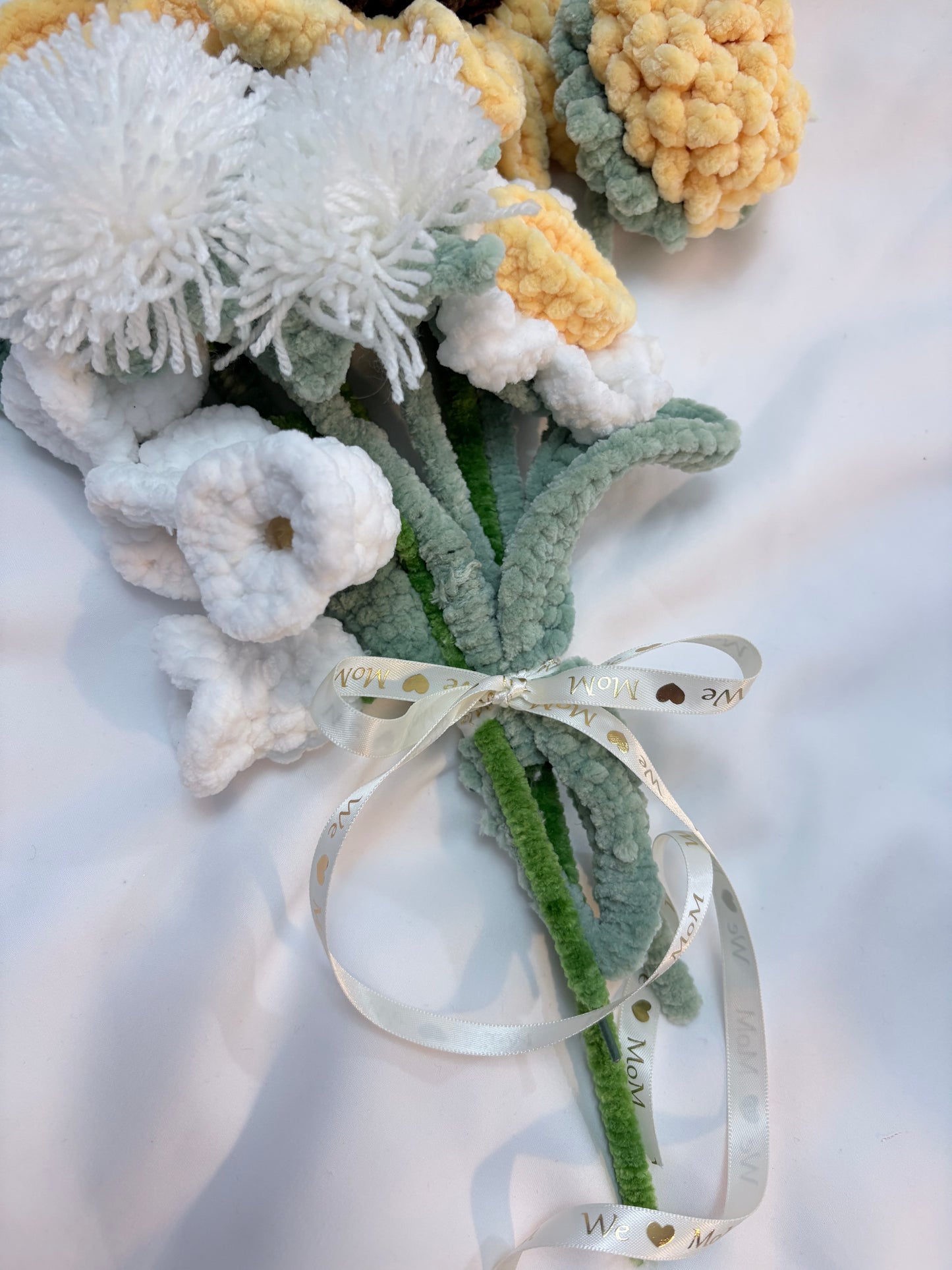 Crochet Flower Bouquet with Large Sunflower – Ribbon‑Tied & Handmade