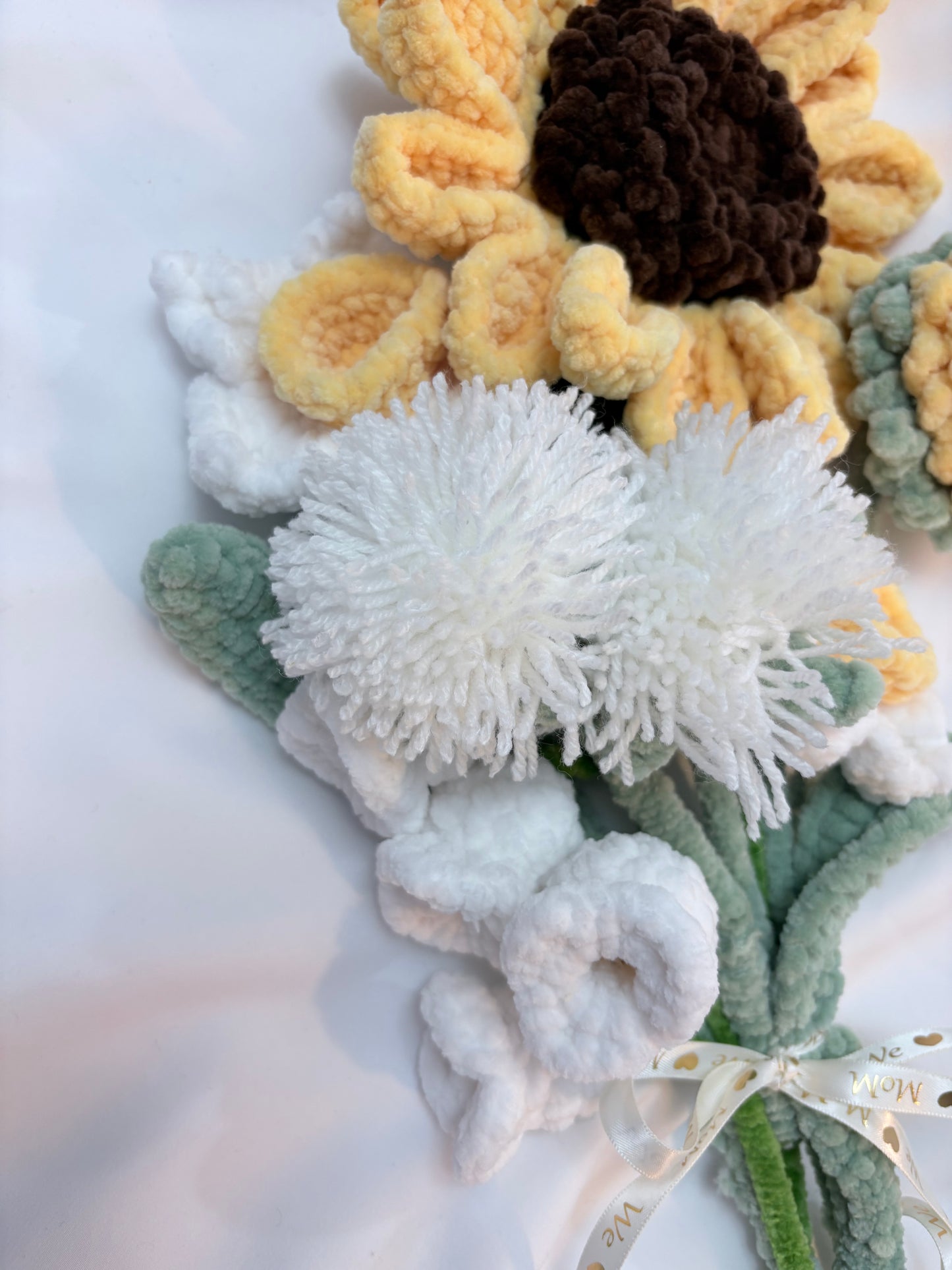 Crochet Flower Bouquet with Large Sunflower – Ribbon‑Tied & Handmade