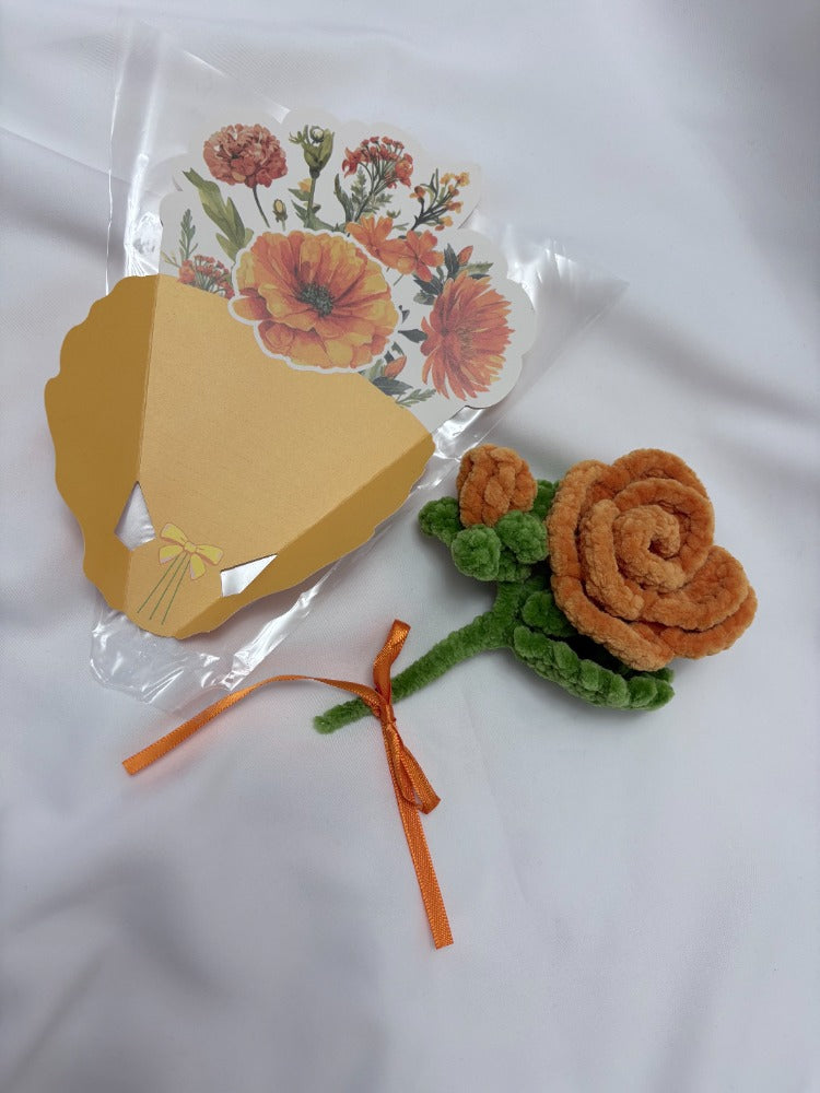 Handmade Plush Flower Bouquet Card – Mother’s Day Edition Orange rose