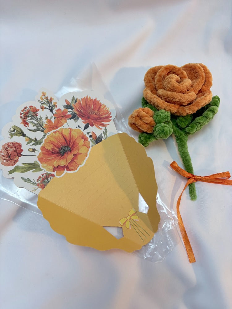 Handmade Plush Flower Bouquet Card – Mother’s Day Edition Orange rose