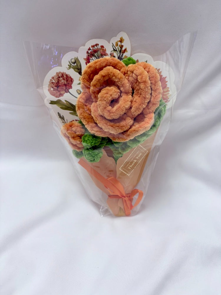 Handmade Plush Flower Bouquet Card – Mother’s Day Edition Orange rose