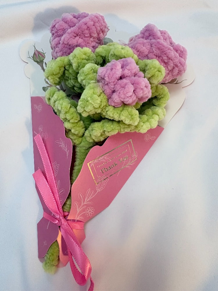 Handmade Plush Flower Bouquet Card – Mother’s Day Edition, Pink Rose
