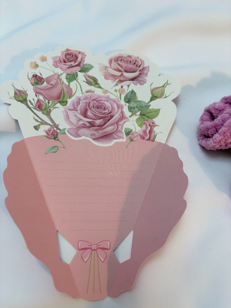 Handmade Plush Flower Bouquet Card – Mother’s Day Edition, Pink Rose