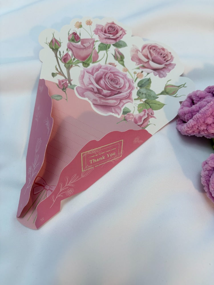 Handmade Plush Flower Bouquet Card – Mother’s Day Edition, Pink Rose