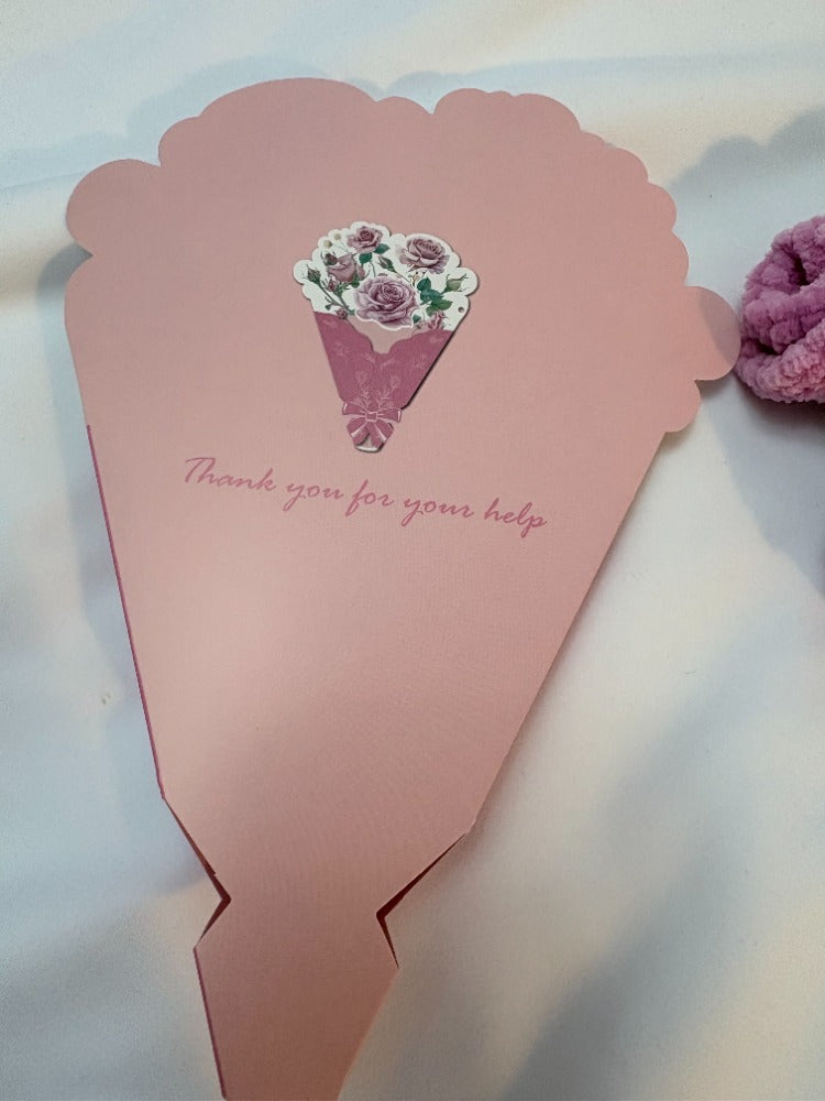 Handmade Plush Flower Bouquet Card – Mother’s Day Edition, Pink Rose