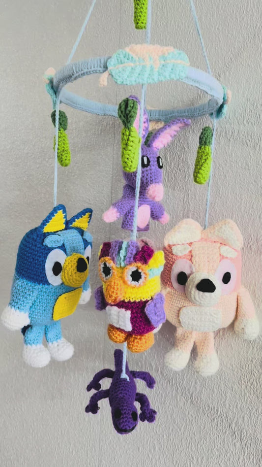 Bluey‑Inspired Crochet Cot Mobile – Handmade Nursery Décor (Decorative Only)