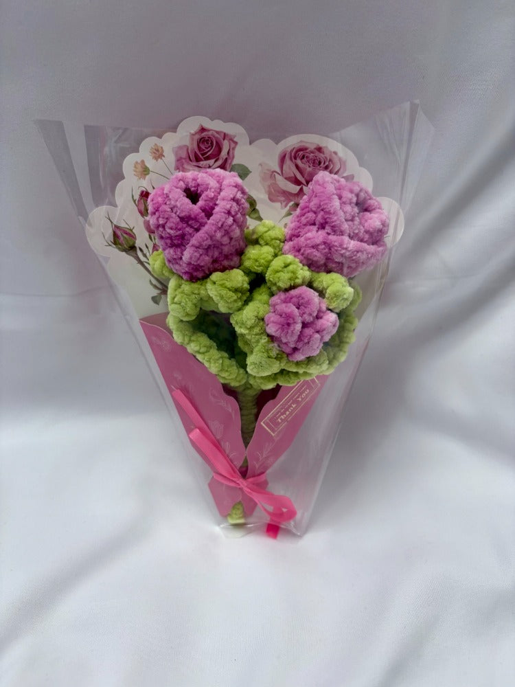 Handmade Plush Flower Bouquet Card – Mother’s Day Edition, Pink Rose